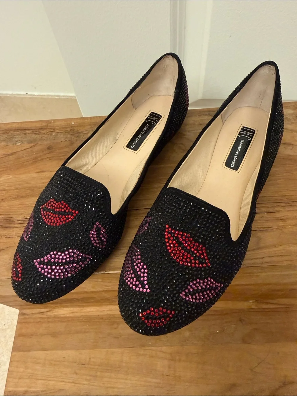 Black Embellished Rhinestone Slip-On Loafers